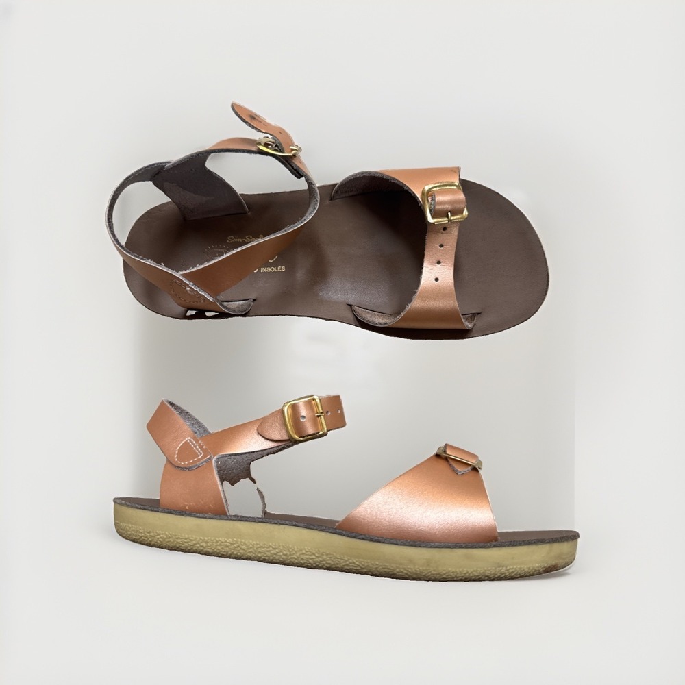 Saltwater Sun San Surfer Sandals Size 3 Girls Rose Gold Summer